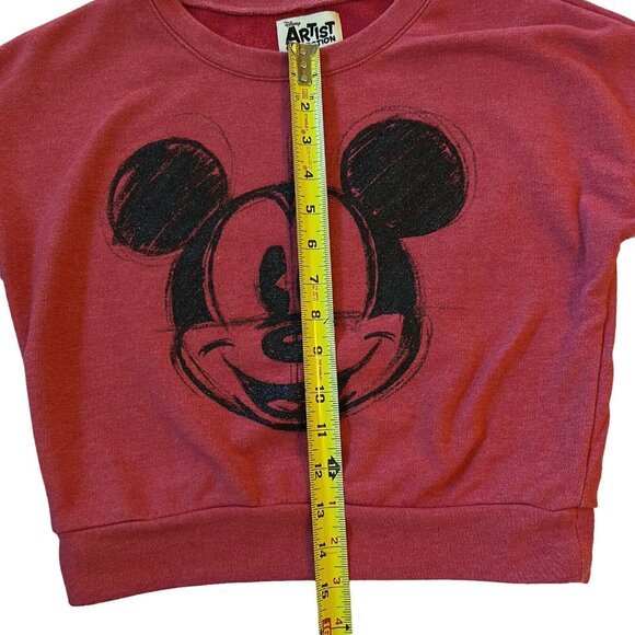 Disney Artist Collection Mickey Cropped Sweatshirt Lg Pink Double sided Sketch - Picture 6 of 9